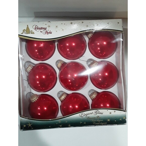 Vintage Christmas Ornaments , Krebs 9  Red Glass Balls in Box , 2 5/8 in, USA - Picture 1 of 6